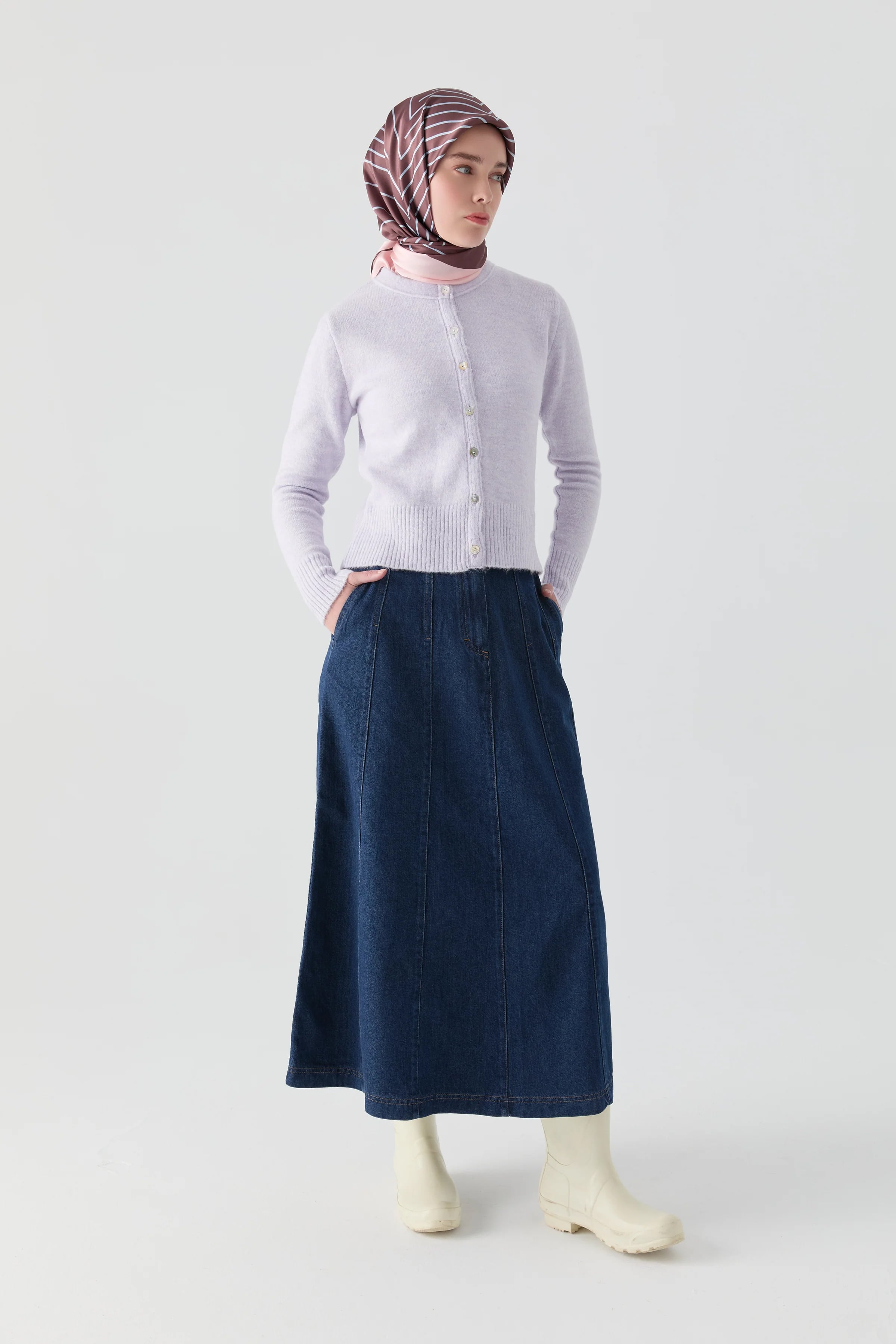 Parçalı Denim Etek - Lacivert
