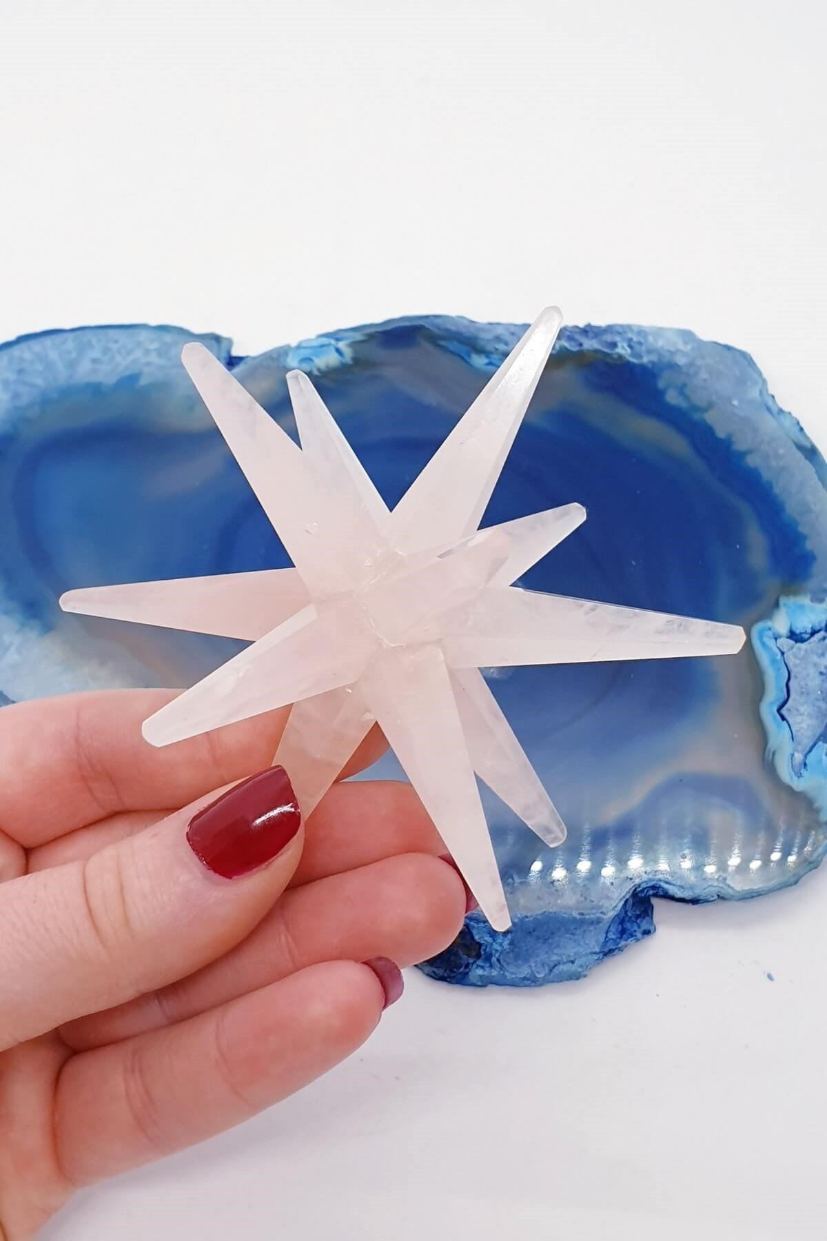 12 Noktalı Merkaba Yıldızı Pembe Kuvars Doğal Taş