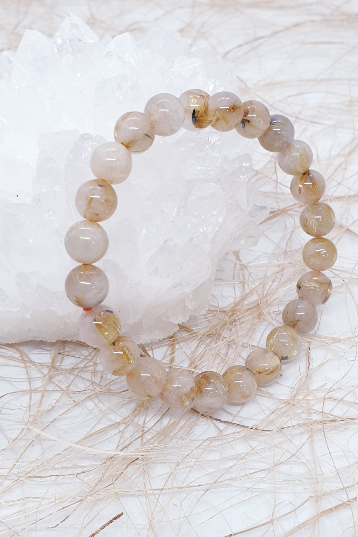 6 mm Lastikli Melek Saçı Doğal Taş Bileklik