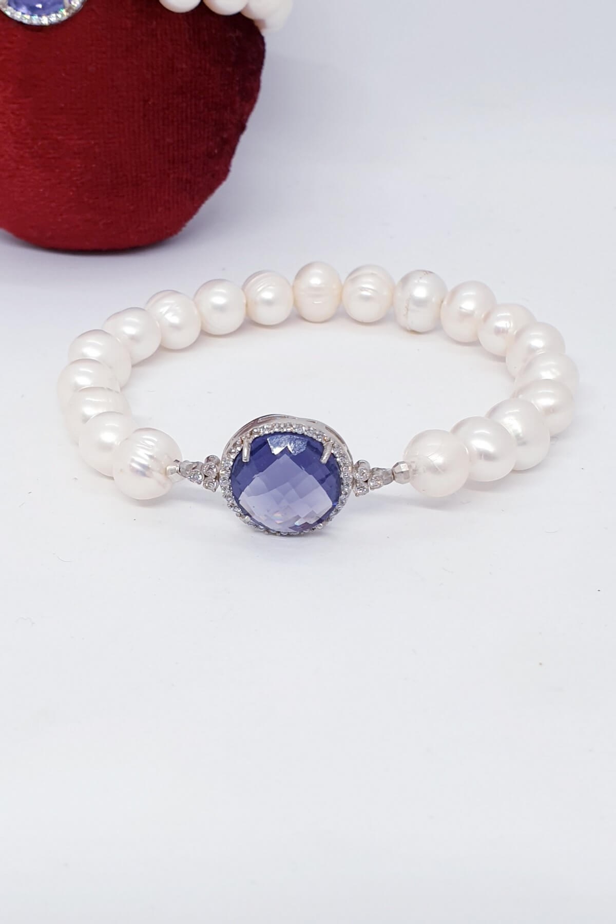 Ametistli Gümüş İnci  Bileklik