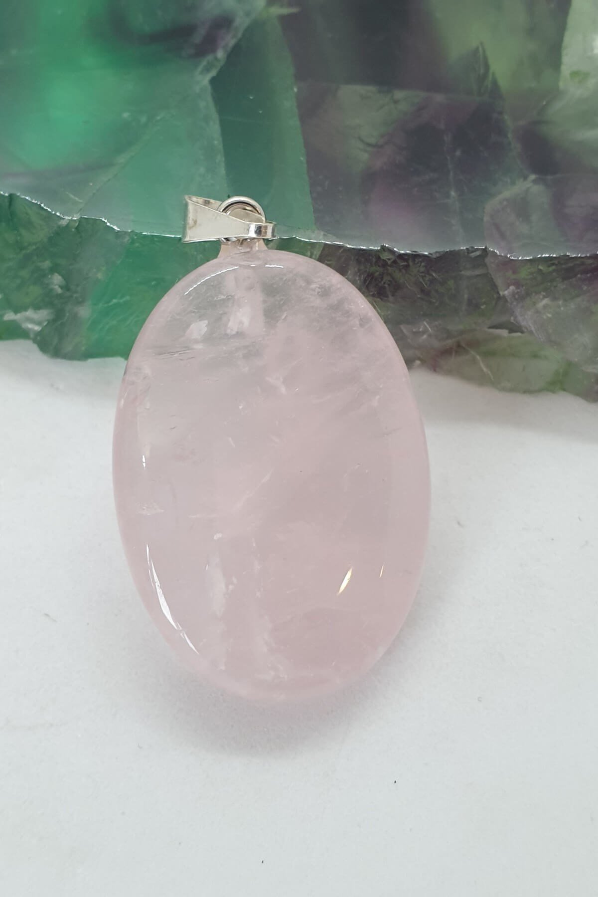 Büyük Oval Pembe Kuvars Kolye Ucu