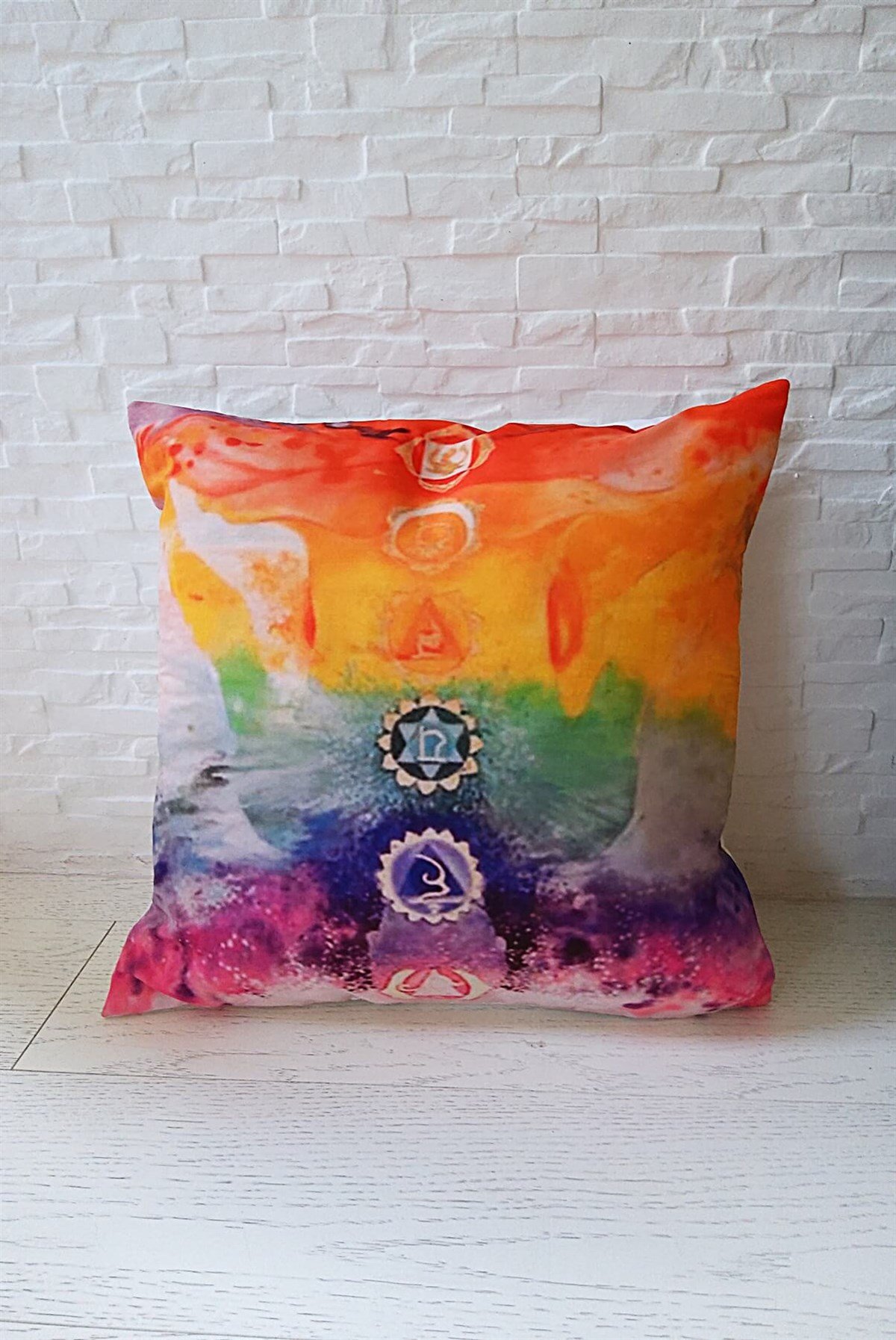 Çakra Sembolleri Pastel Resimli Yastık