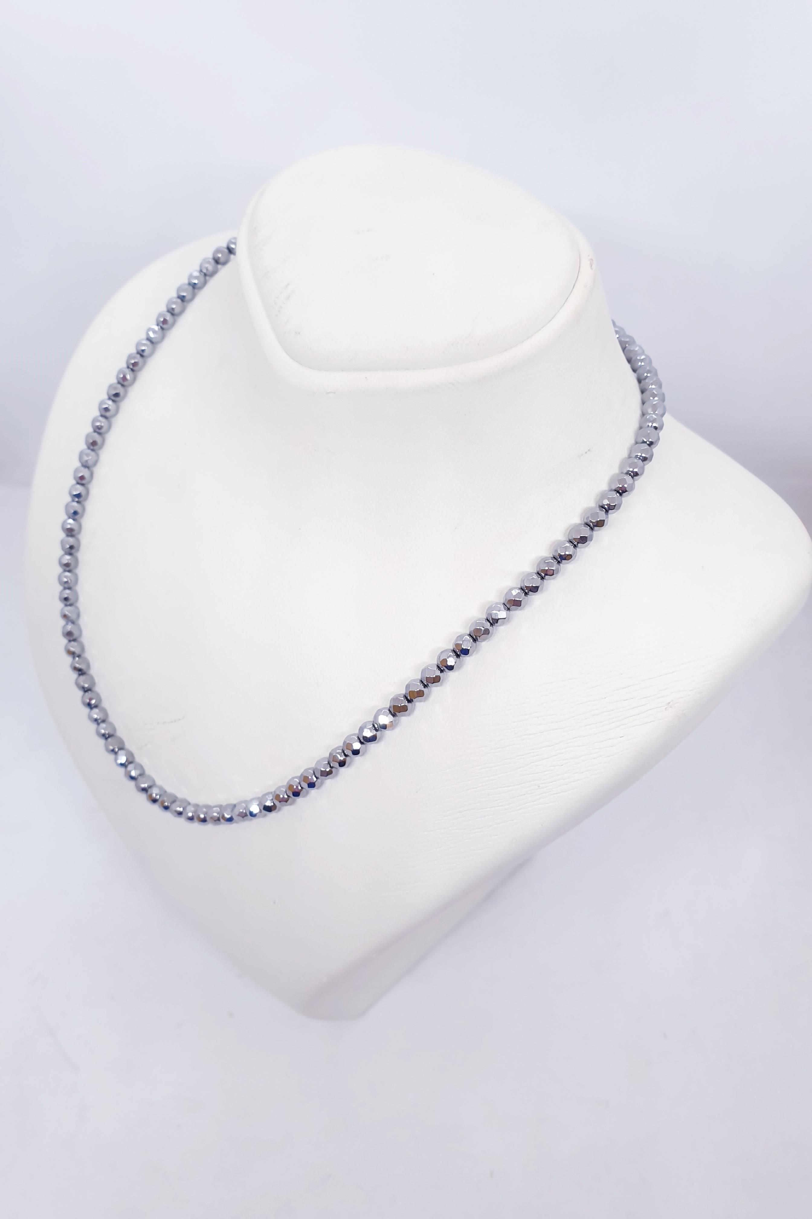 Gümüş Fasetli Hematit Kolye