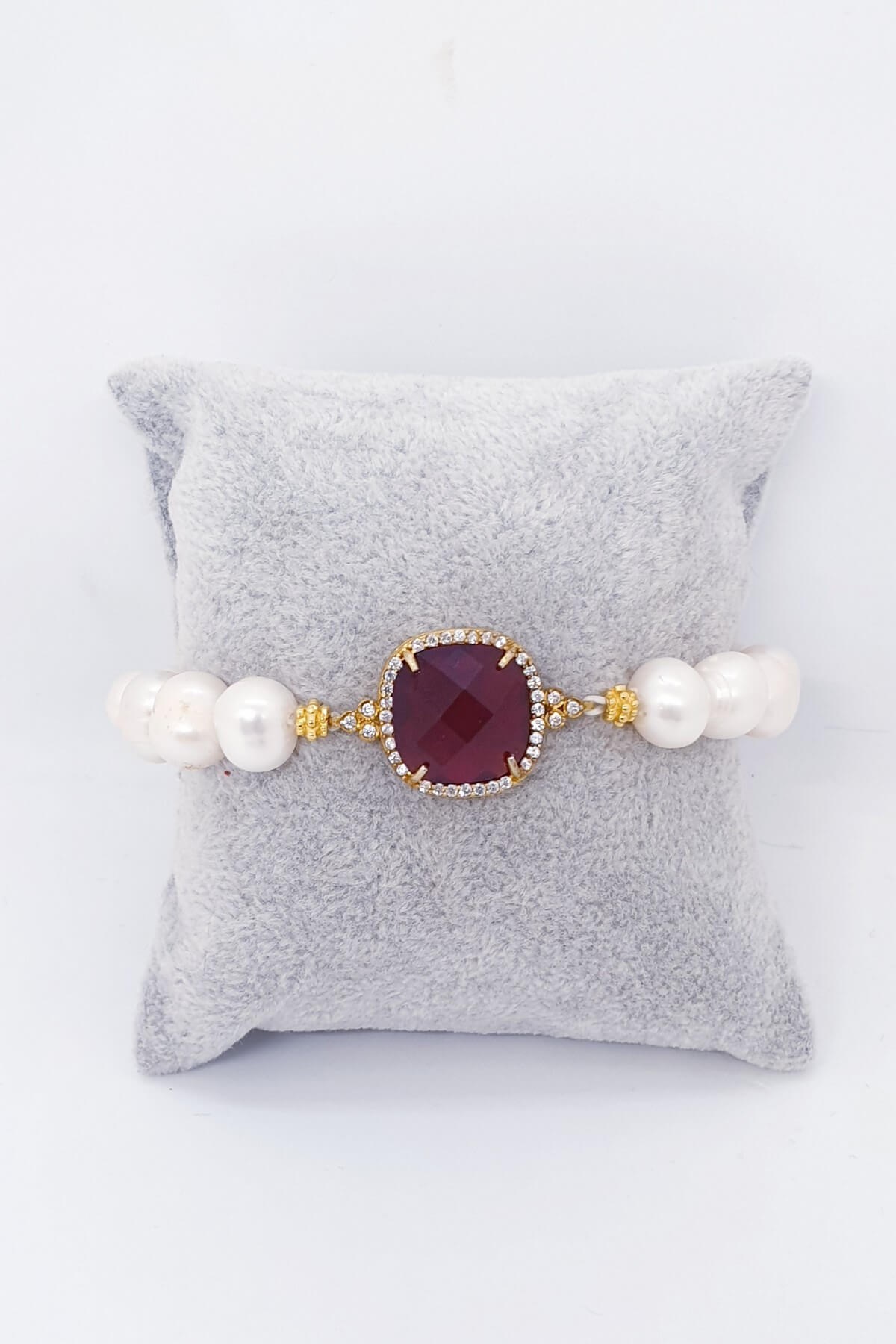 Kırmızı Cam İnci Gümüş Bileklik