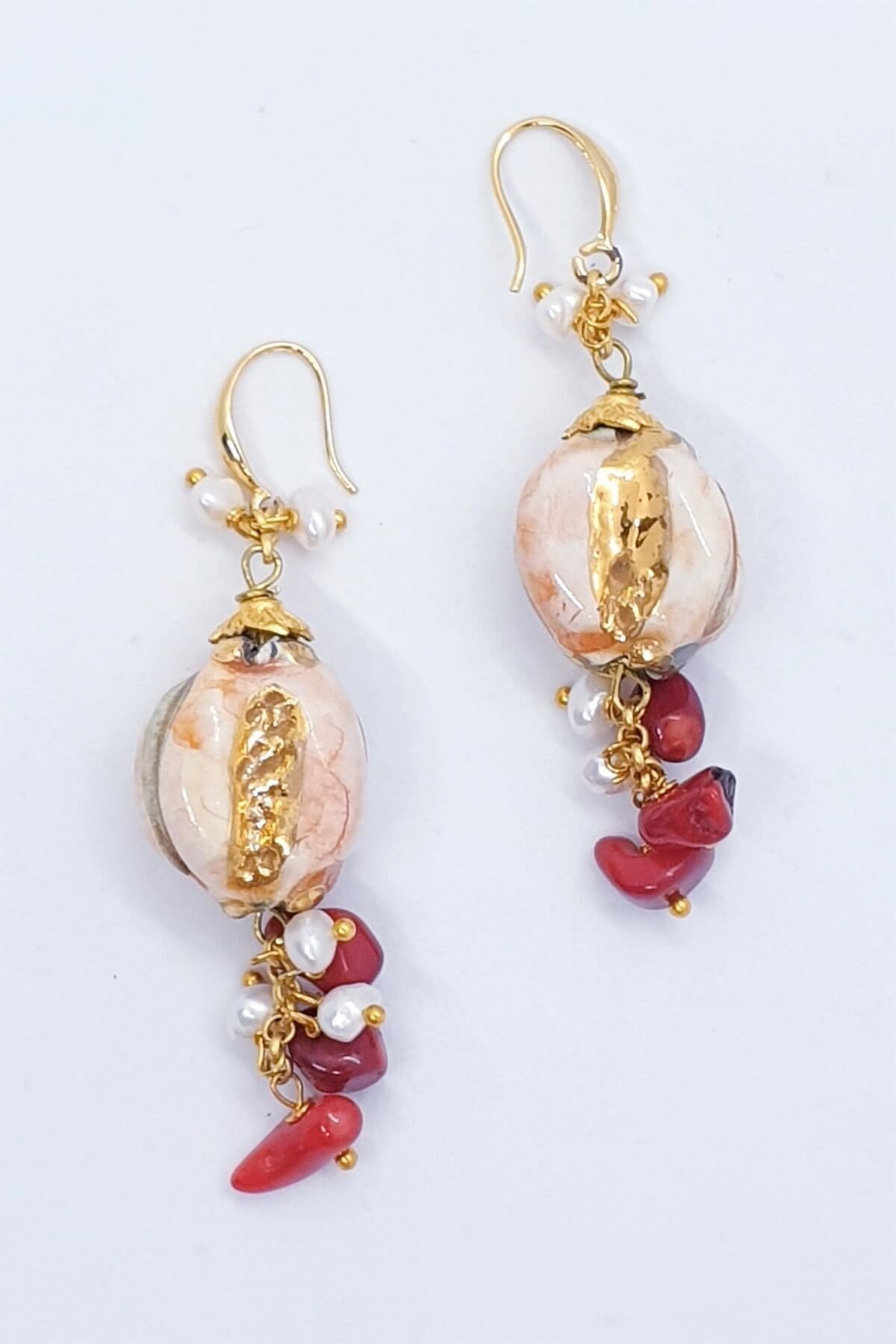 Kırmızı Mercanlı Seramik Nar Küpe