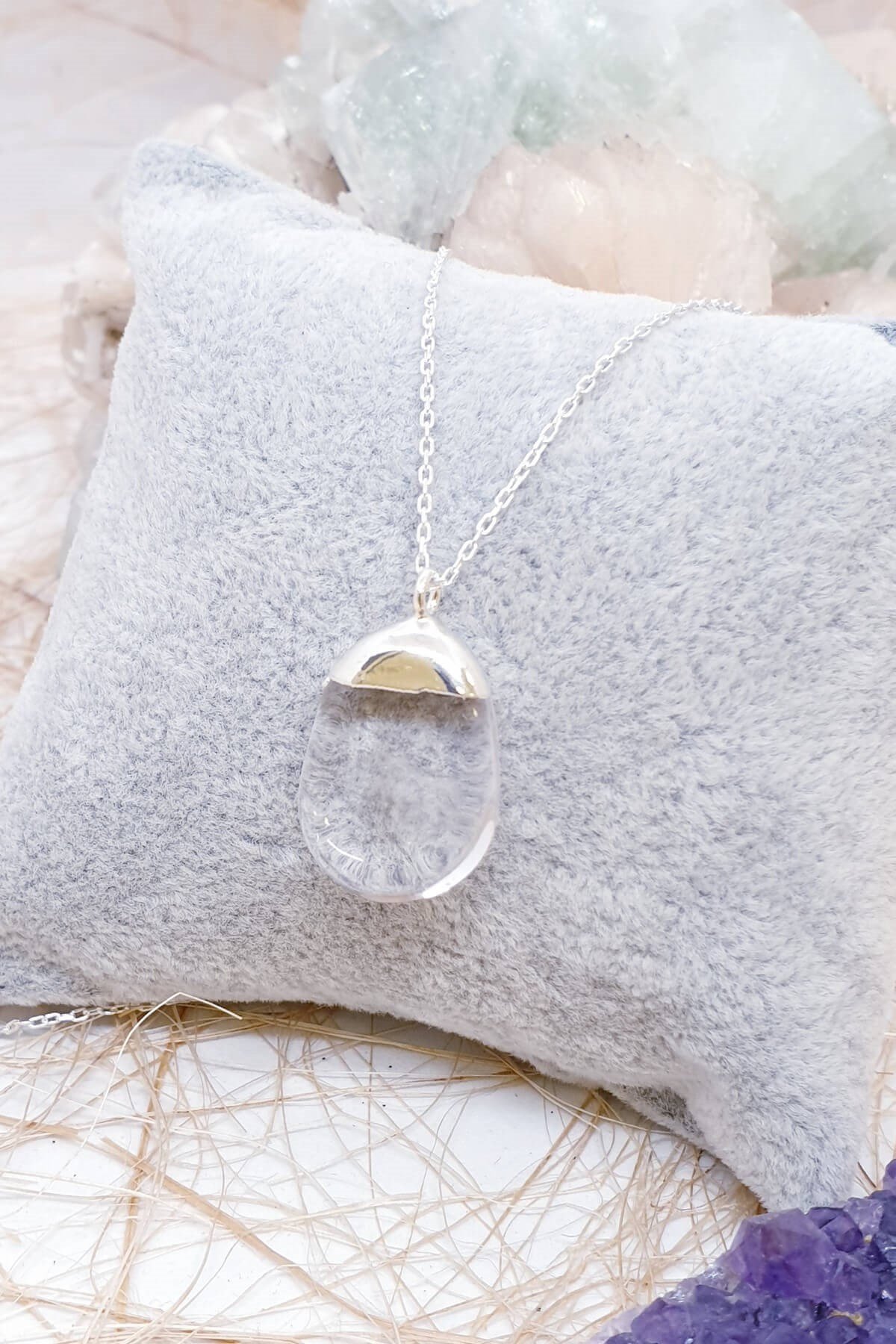 Kristal Kuvars Doğal Taş Kolye