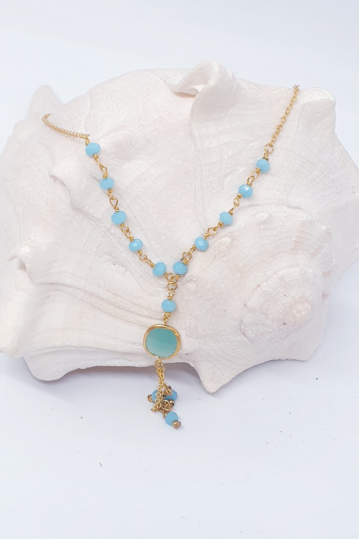 Mavi Kristal Taşlı Kolye