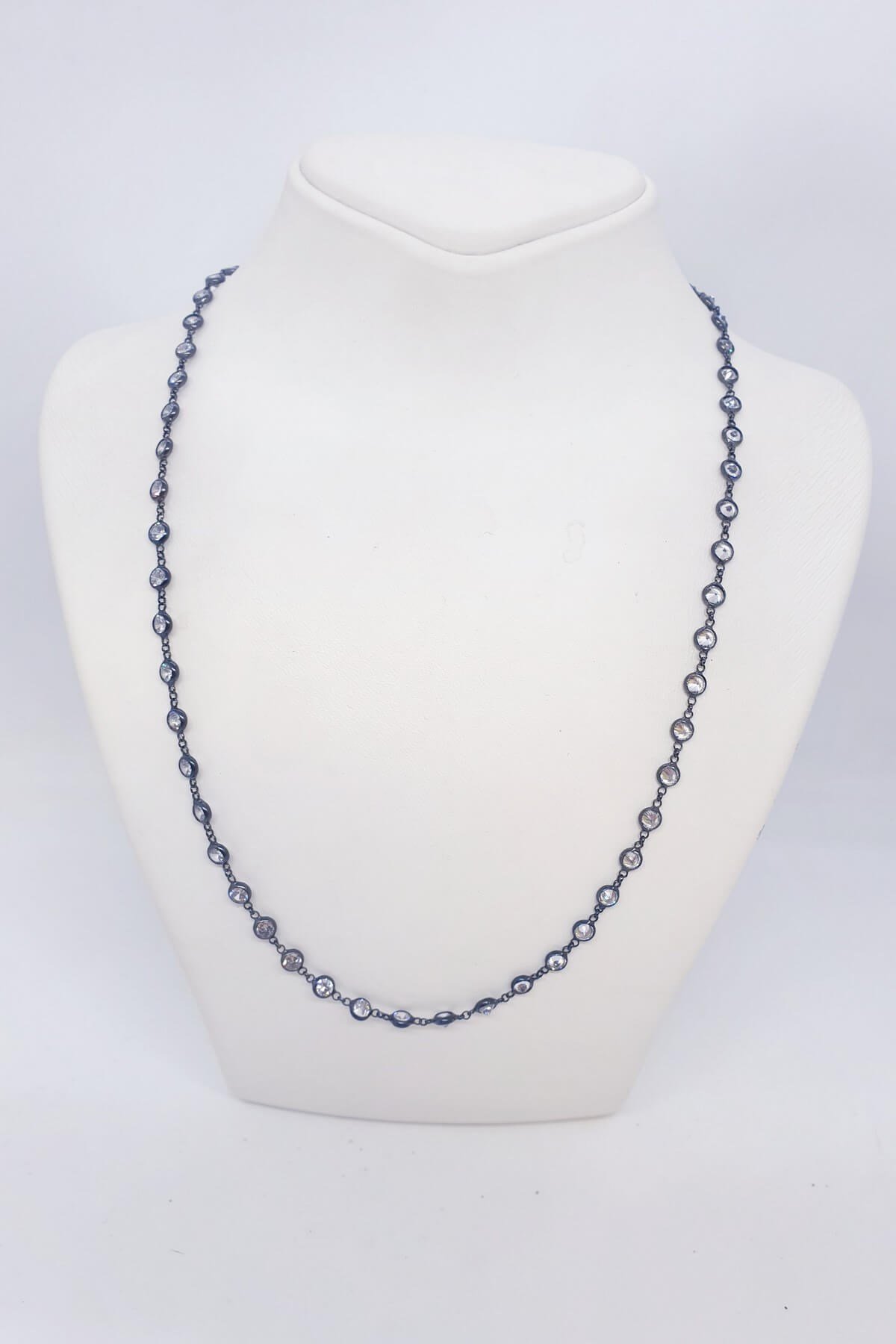 Oksitli Gümüş Taşlı Uzun Kolye