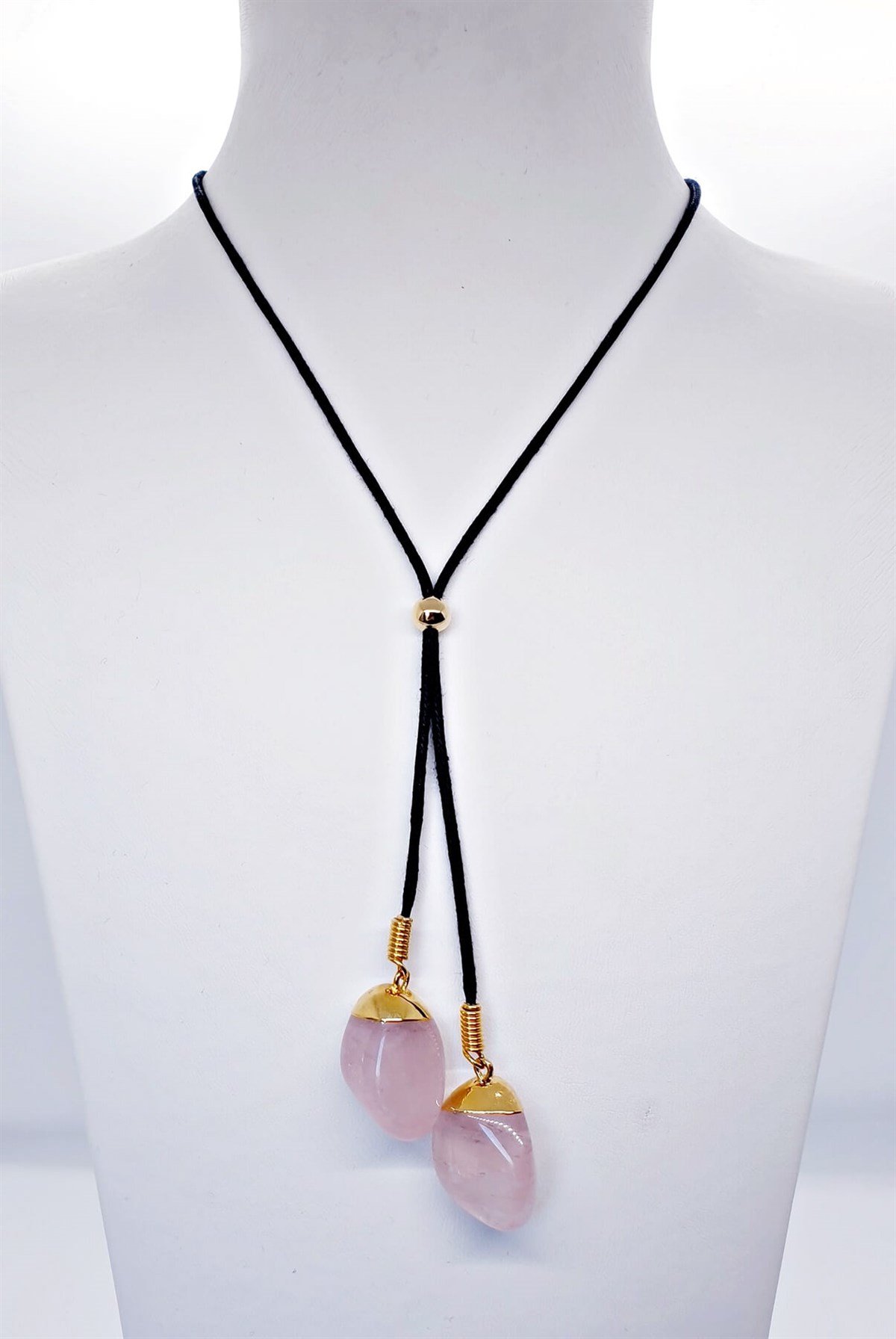 Organik Koton İplik Asansör Pembe Kuvars Kolye