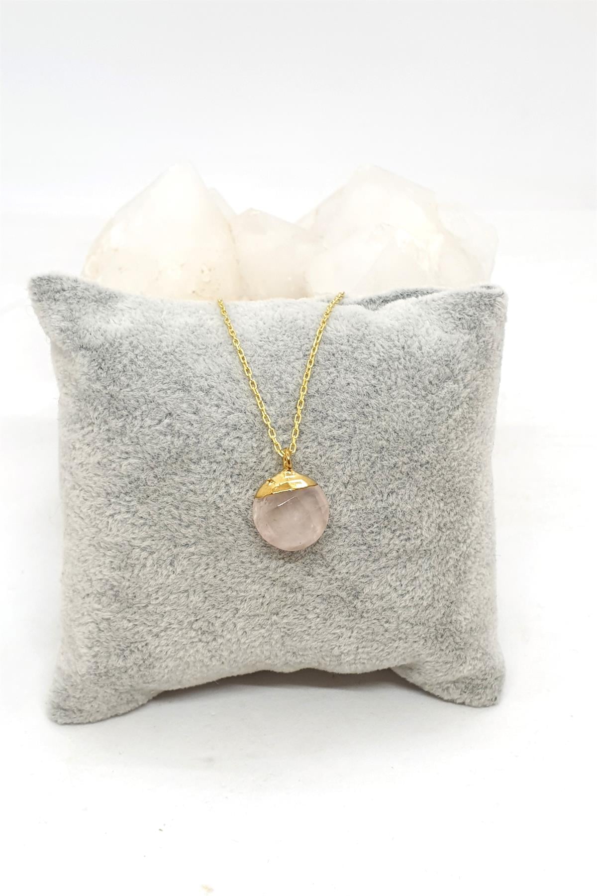 Pembe Kuvars Zincirli Kolye