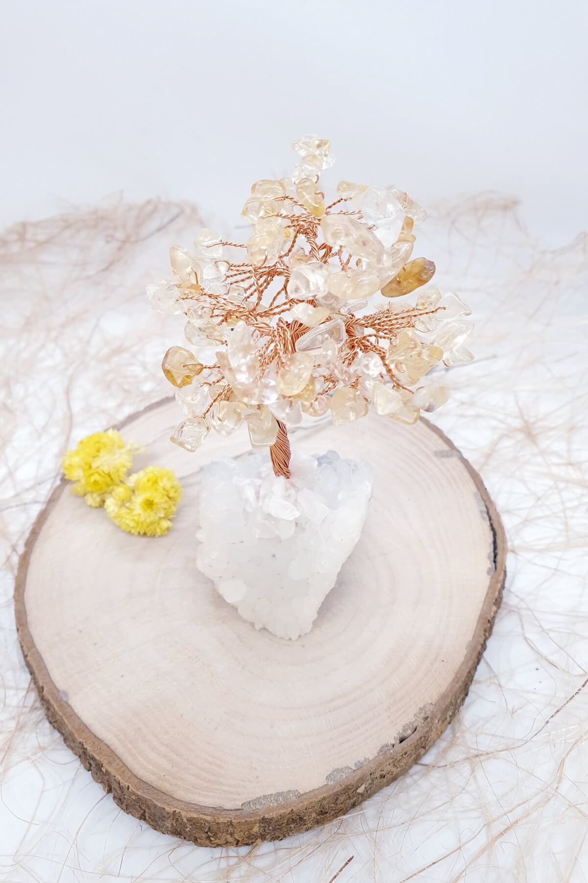 Sitrin Küçük Bakır Gövdeli İşlenmemiş Kristal Kuvars Ağaç i