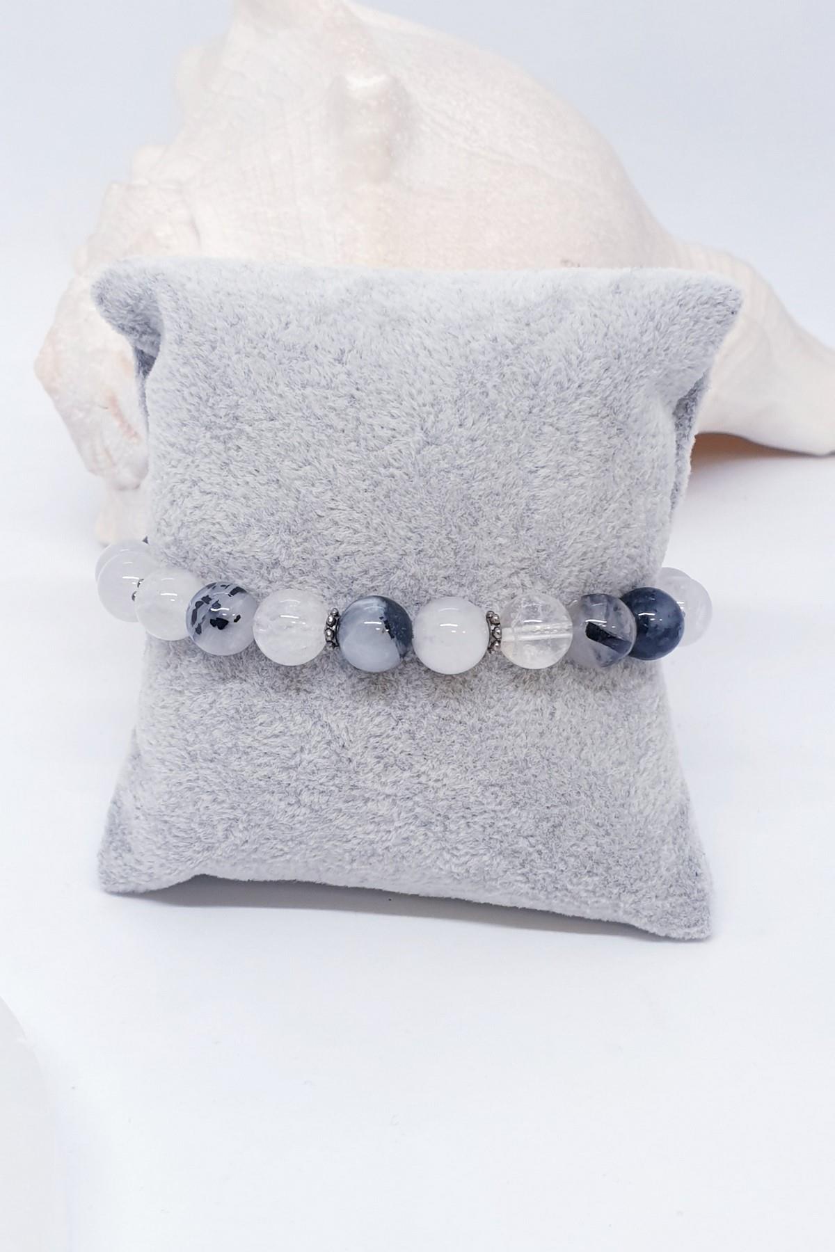 Siyah Turmalinli Kuvars Doğaş Taş Bileklik