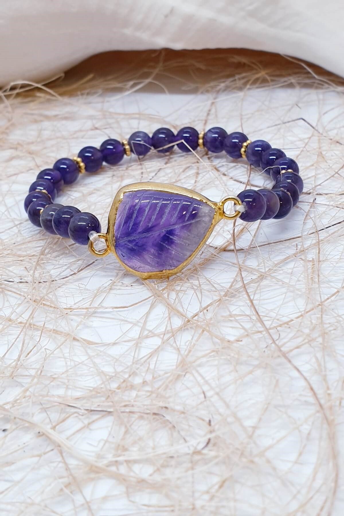 Yaprak Desenli Ametist  Butik Bileklik