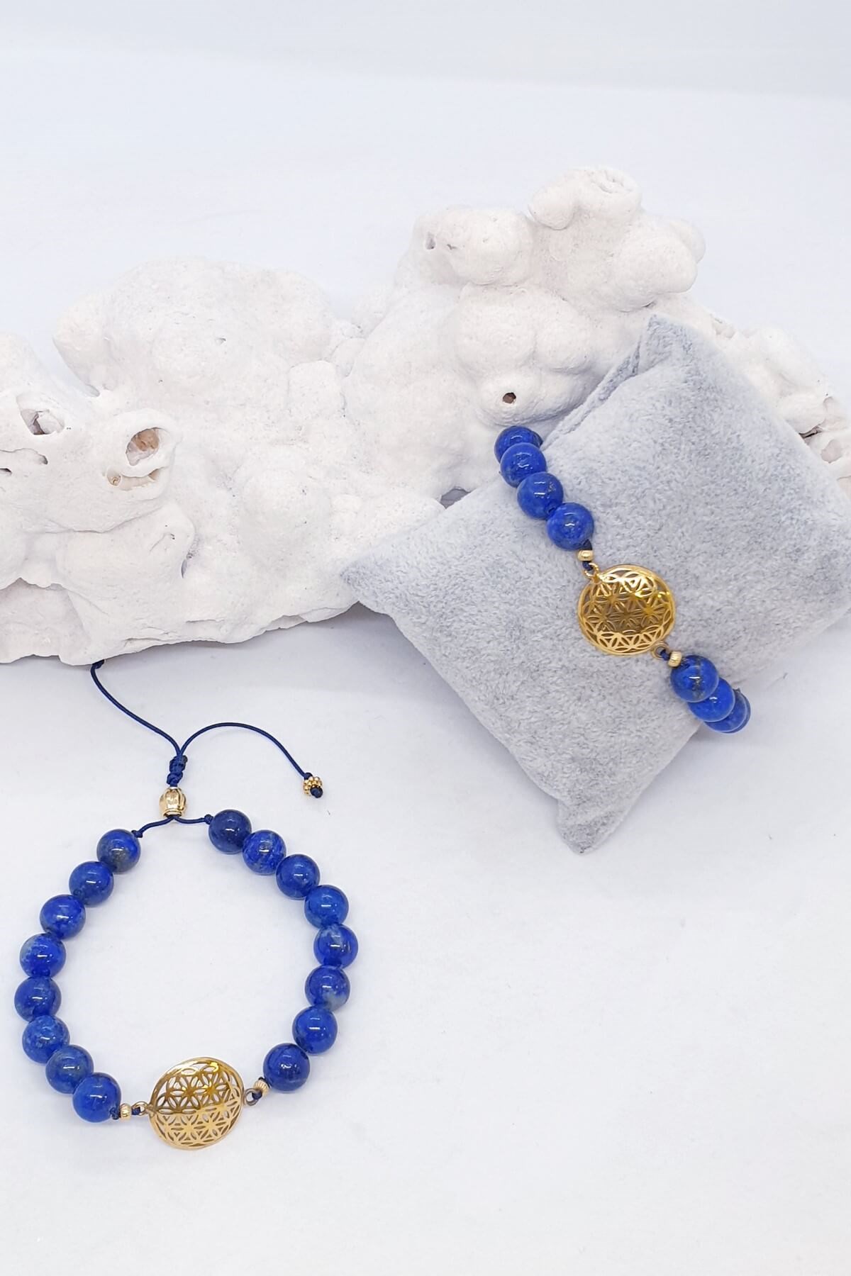 Yaşam Çiçeği Sembollü Lapis Lazuli Bileklik