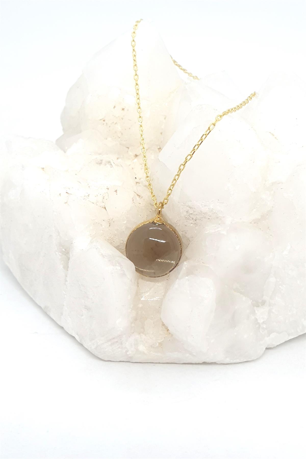 Dumanlı Kuvars Tamburlanmış Kristal Kolye