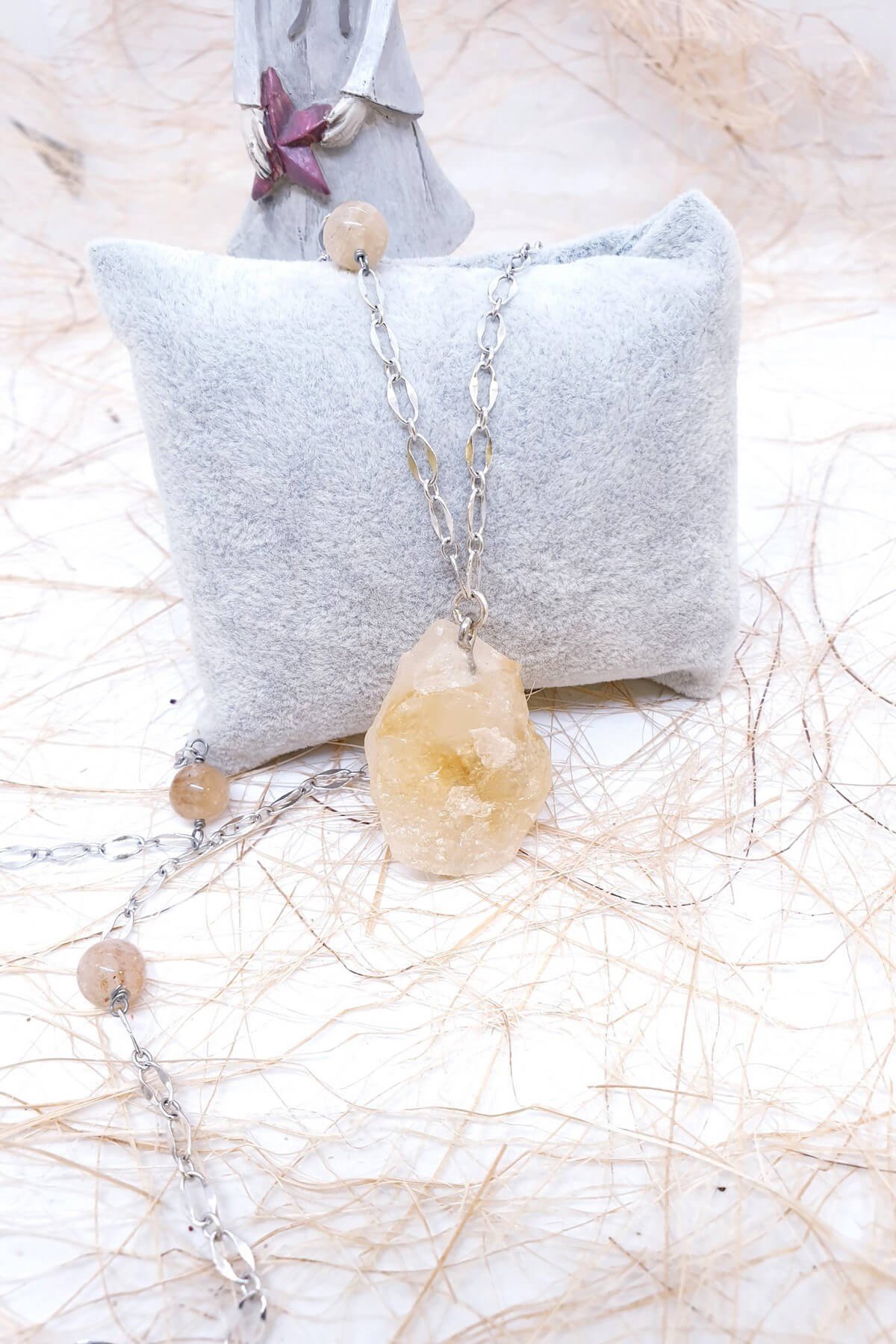 Elegant Ham Sitrin Doğal Taş Kolye