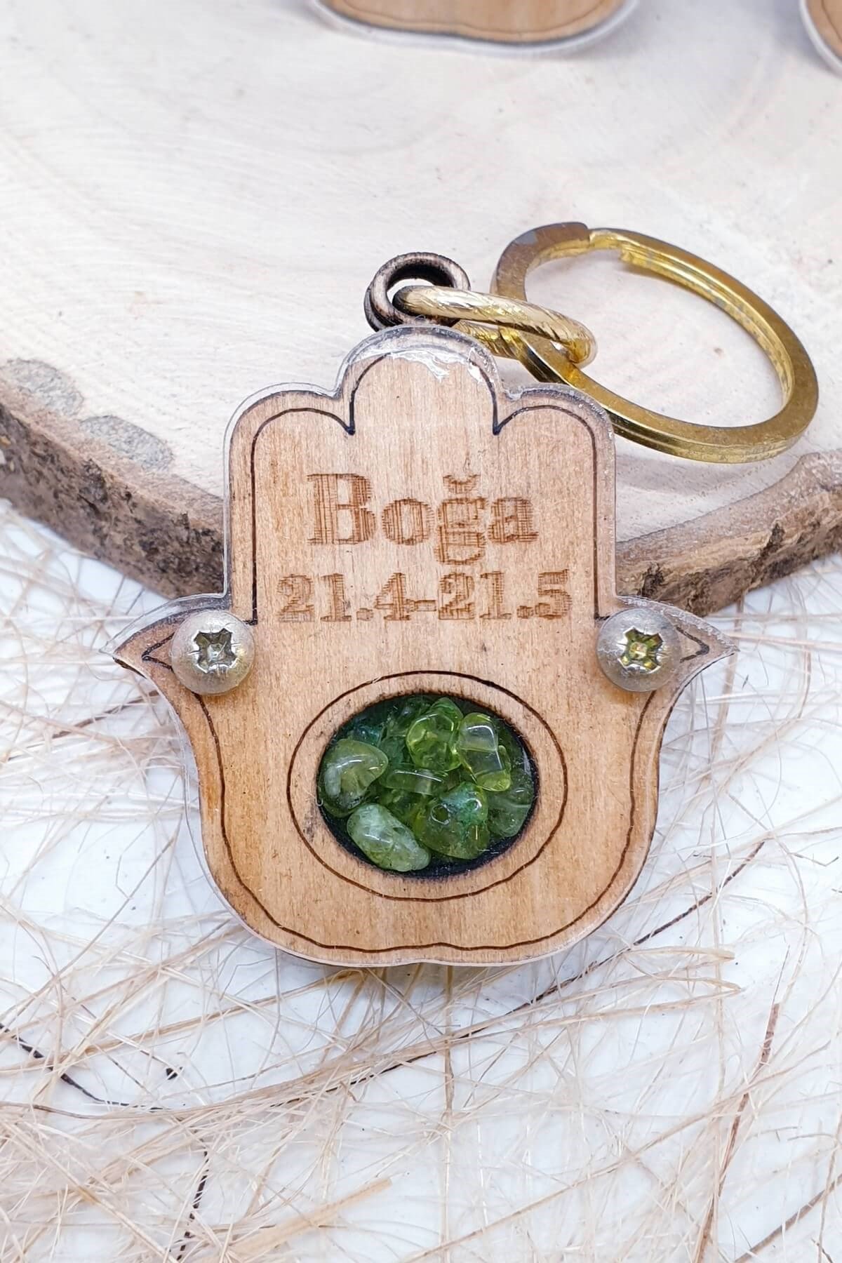Fatmanın Eli Peridot Doğal taşlı Boğa Burcu Anahtarlık