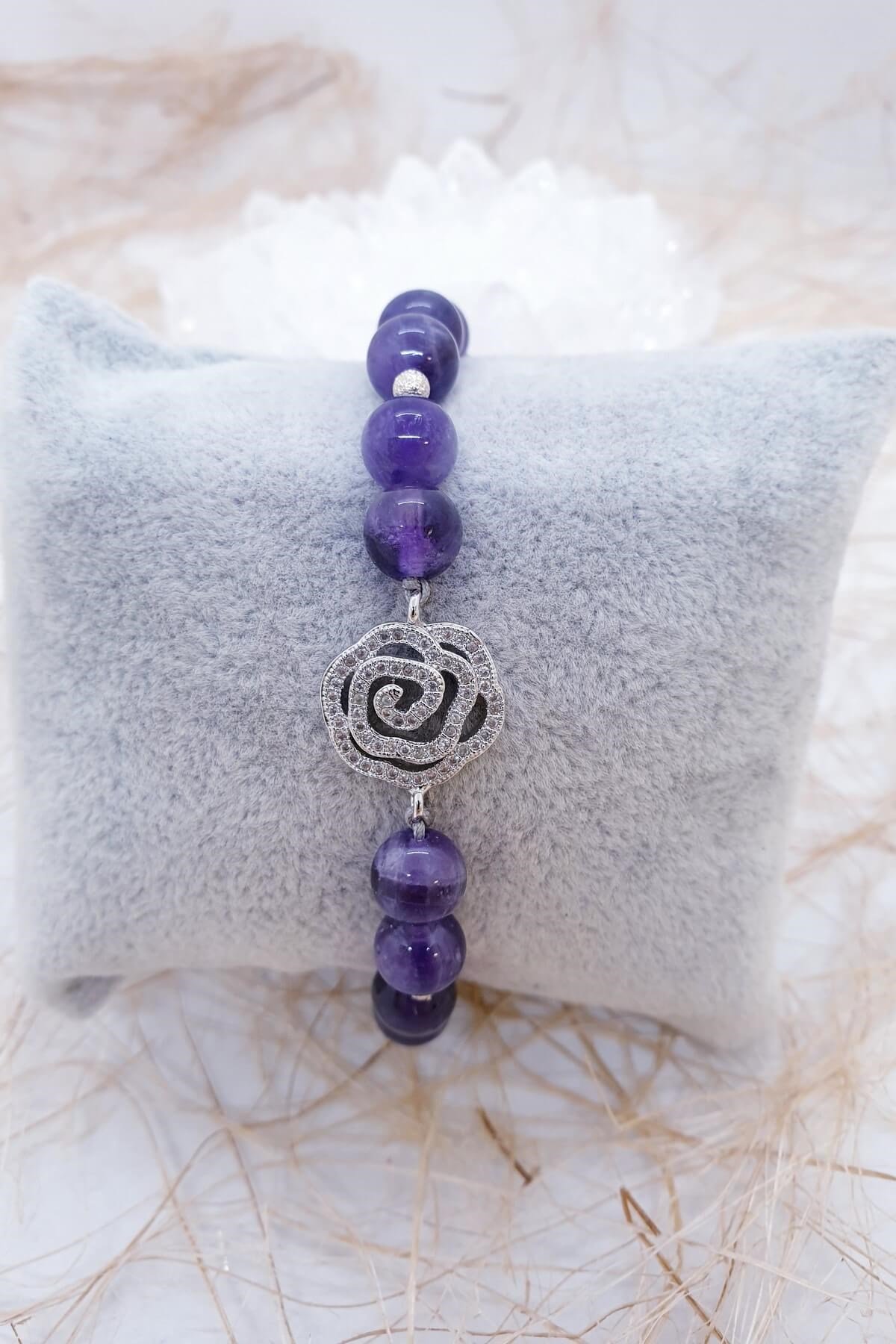 Gül Straz Taş Detay Ametist Bileklik