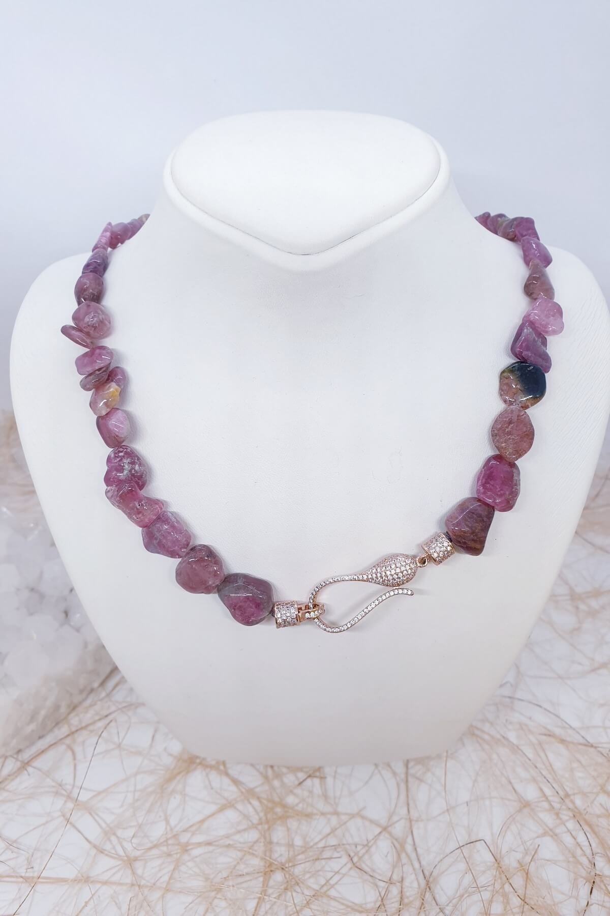 Gümüş Butik Pembe Turmalin Kolye 