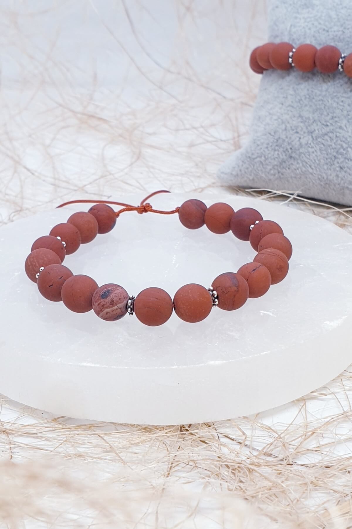 Mat Red Jasper Doğal Taş Bileklik