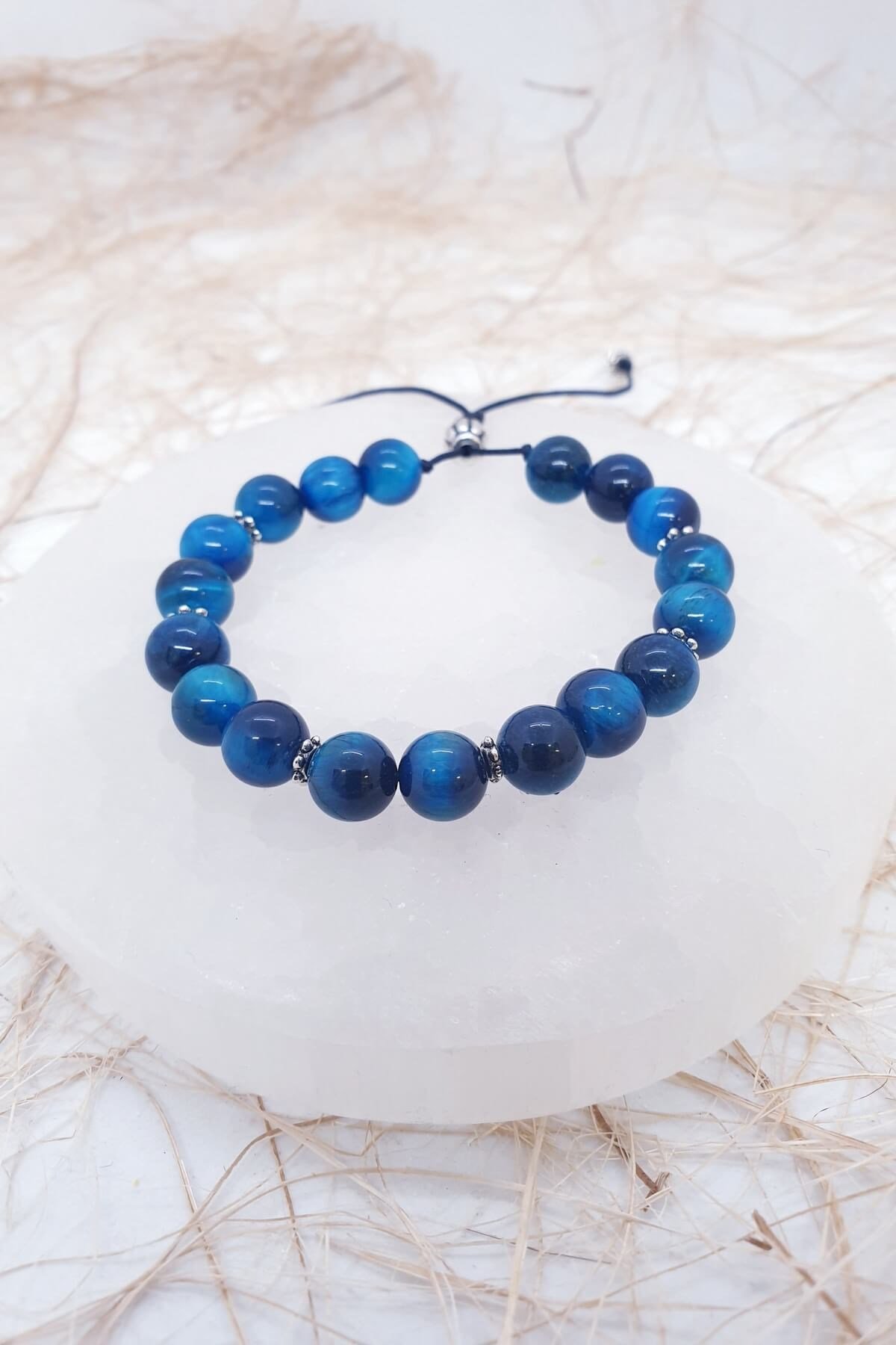 Mavi Kaplan Gözü Ayarlanabilir Doğal Taş Bileklik