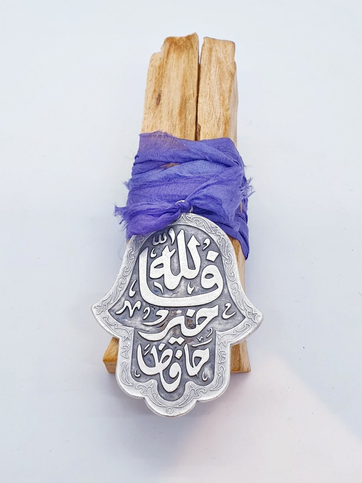 Mor İpek Kordonlu Dualı sembollü Palo Santo ağacı Tütsüsü