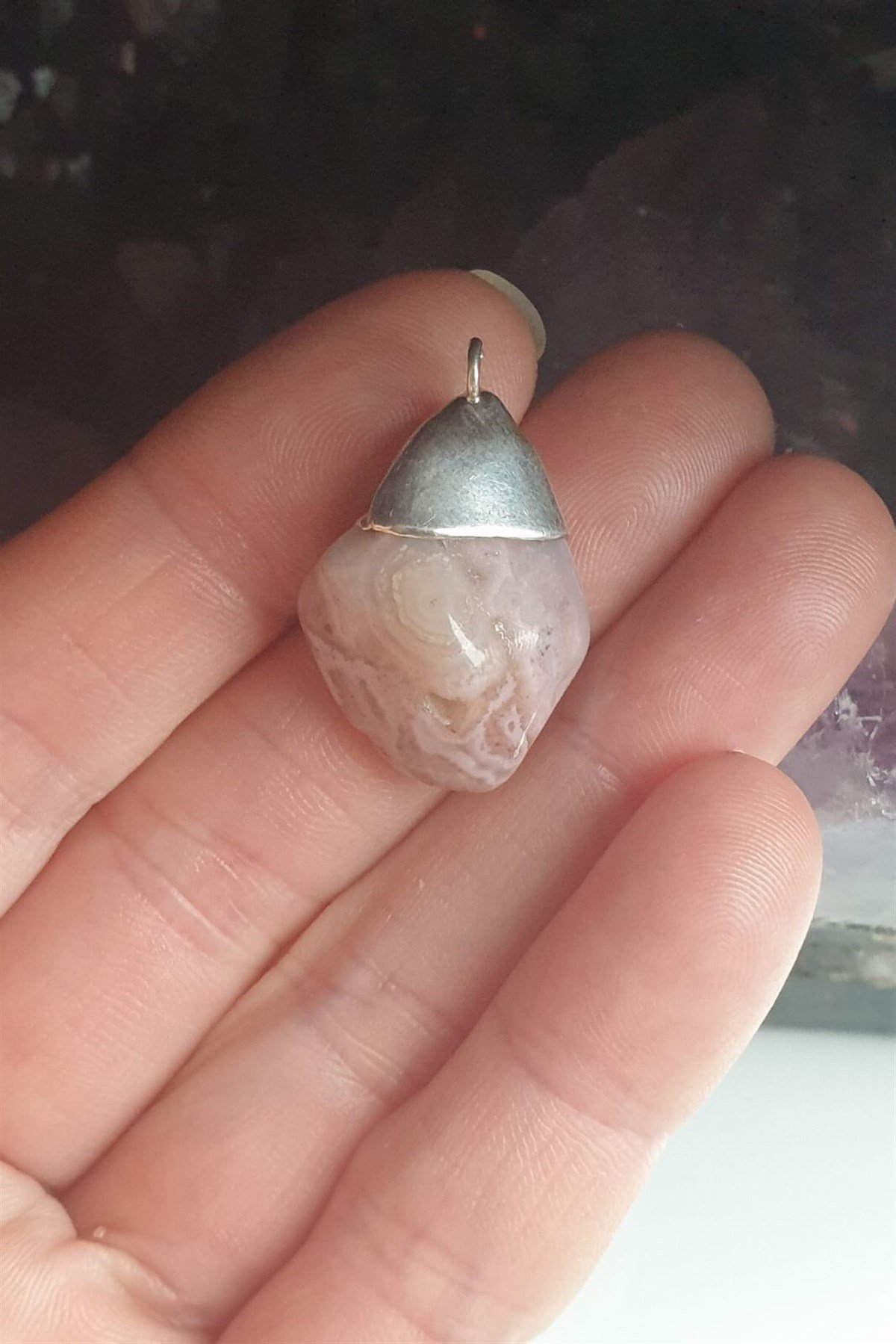 Pembe Opal Doğal Taş Kolye Ucu 