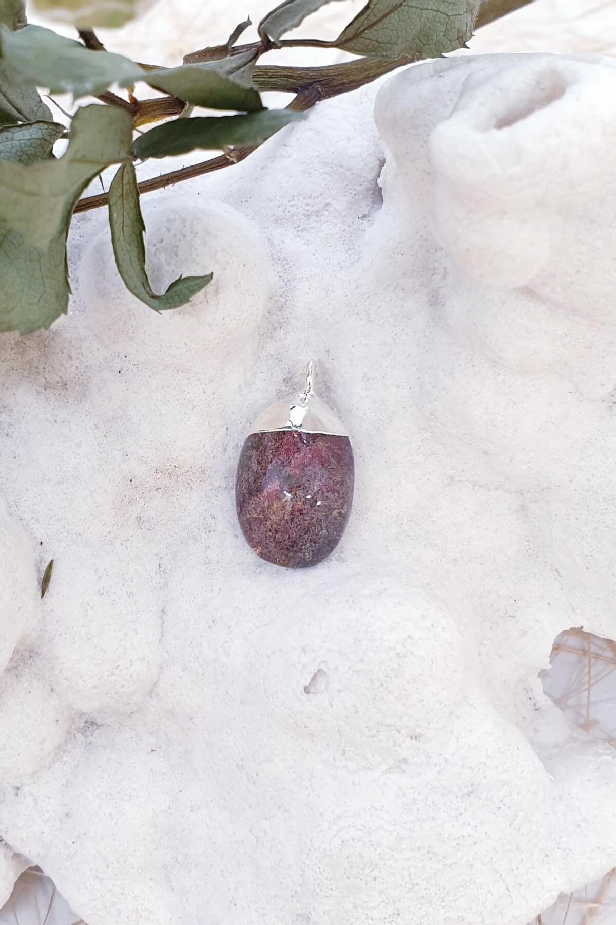 Pembe Yosunlu Akik Kolye Ucu