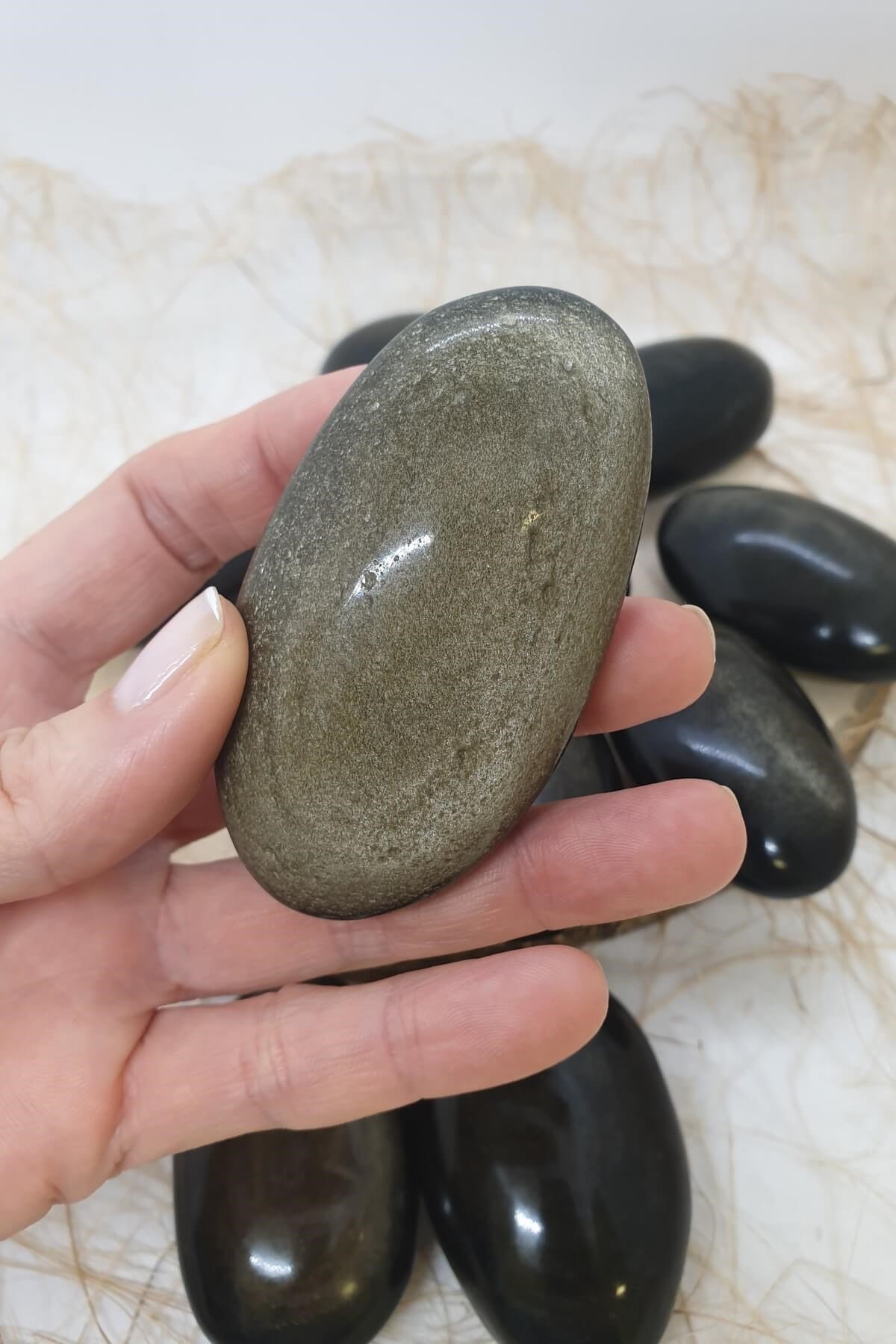 Tamburlanmış Sabun Şeklinde Gold Sheed Obsidyen