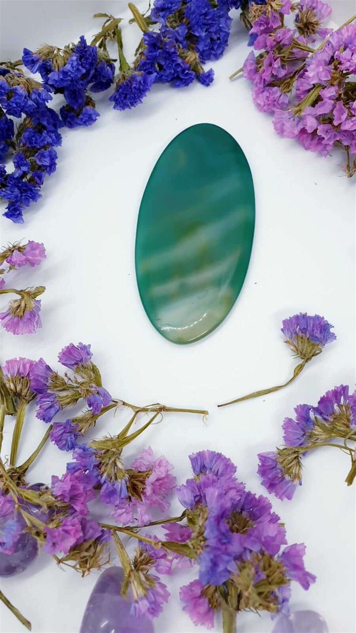 Yeşil Agat Oval Masaj Tarağı