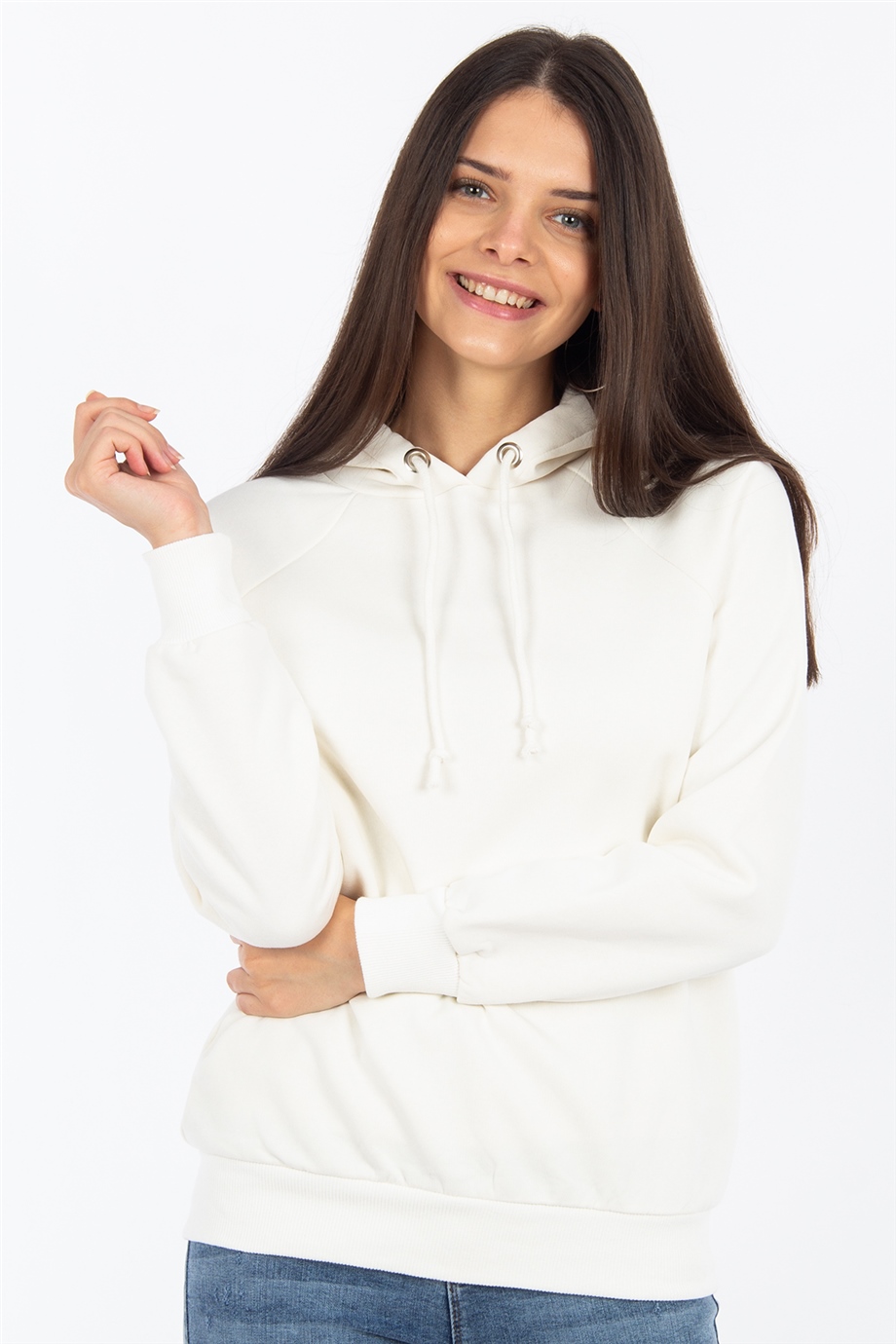 Kapşonlu Sweatshirt Krem | Hadise Kadın Giyim