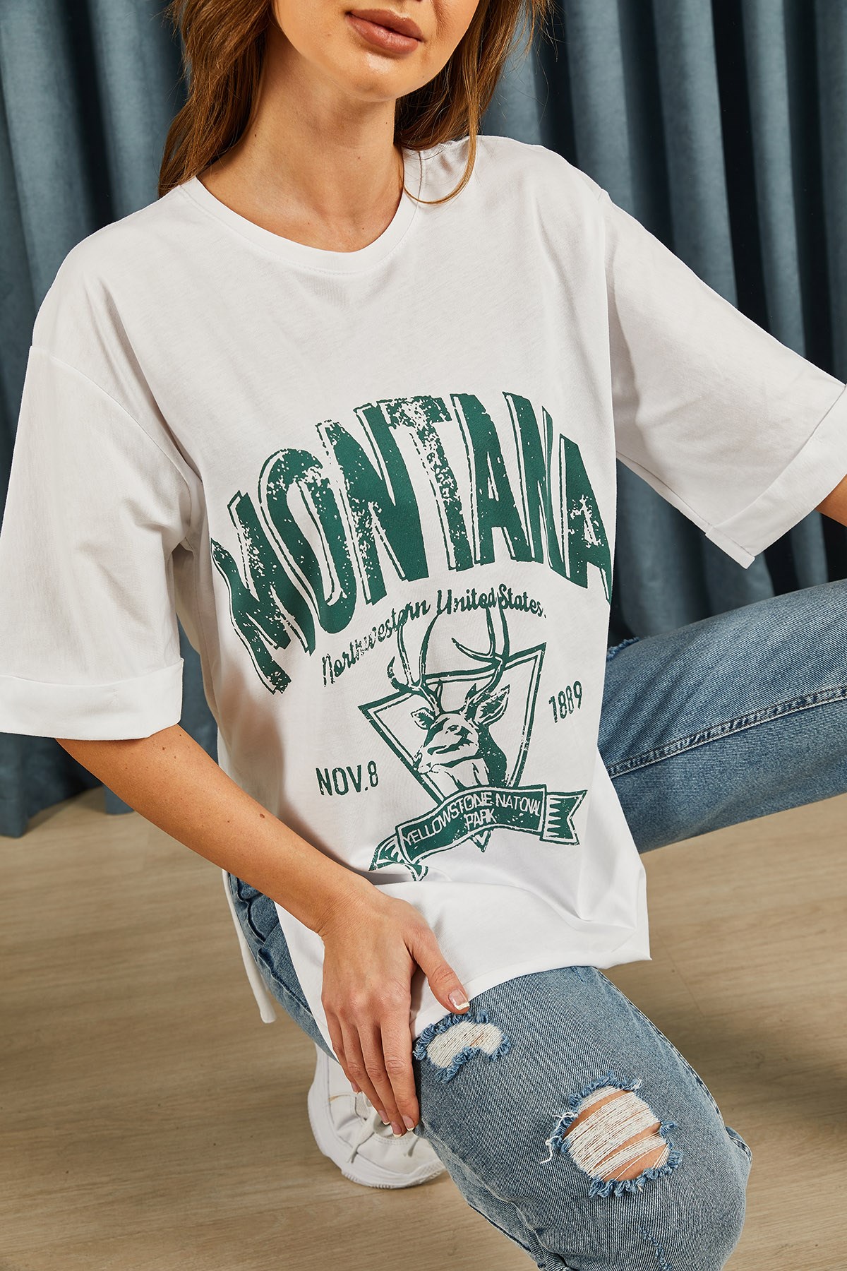 Montana Baskılı Tshirt Beyaz