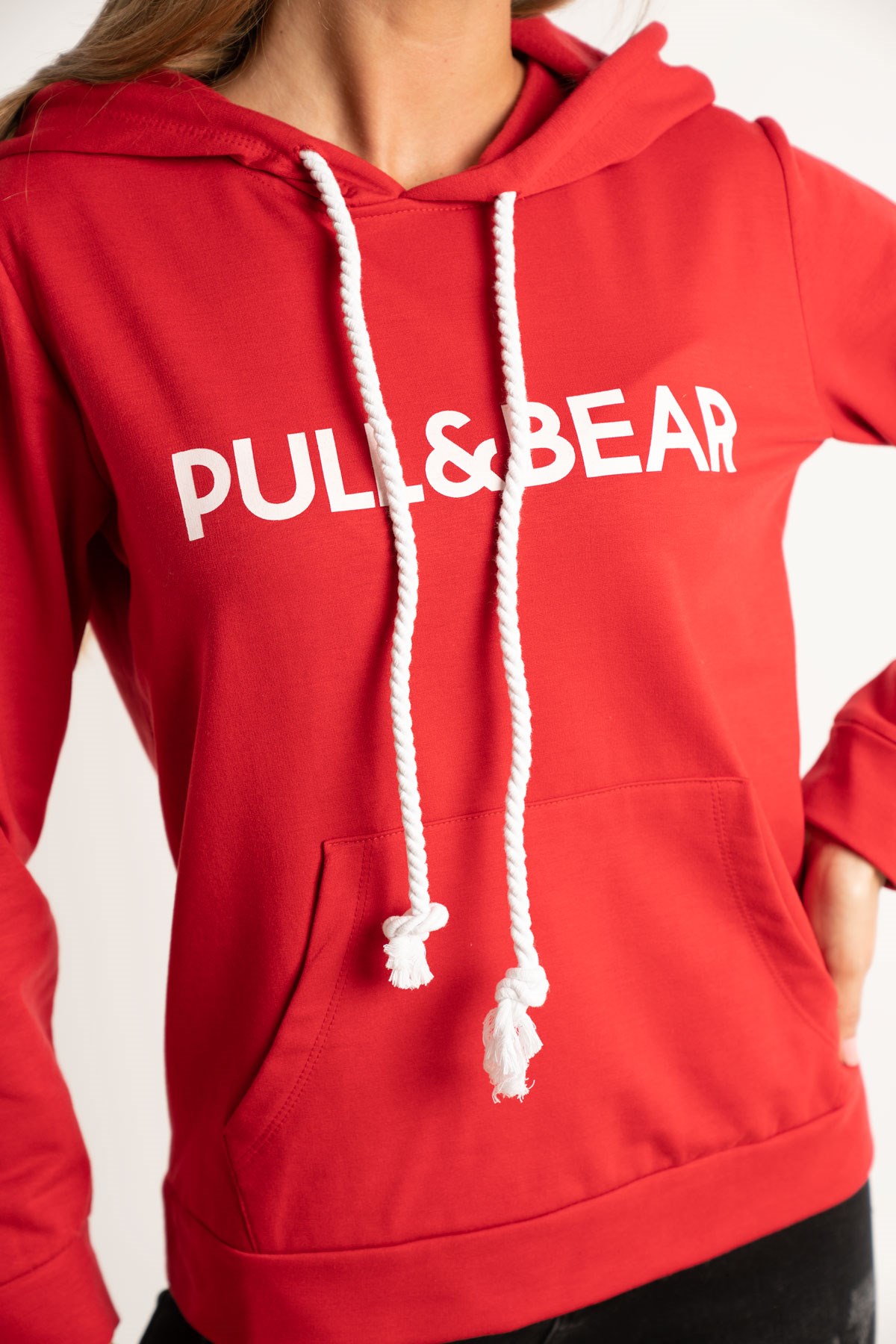 Pull And Bear Baskılı Kapşonlu Sweatshirt Kırmızı