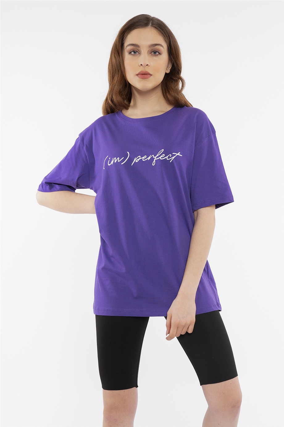 Yazı Baskılı T-Shirt Mor | Hadise Kadın Giyim