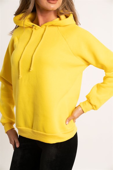 Kapşonlu Sweatshirt Sarı | Hadise Kadın Giyim