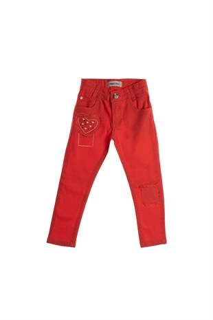 21Y.PNT.342.002Mutlu Kids 2381-03 Aplike Nakışlı Kız Gabardin Pantolon