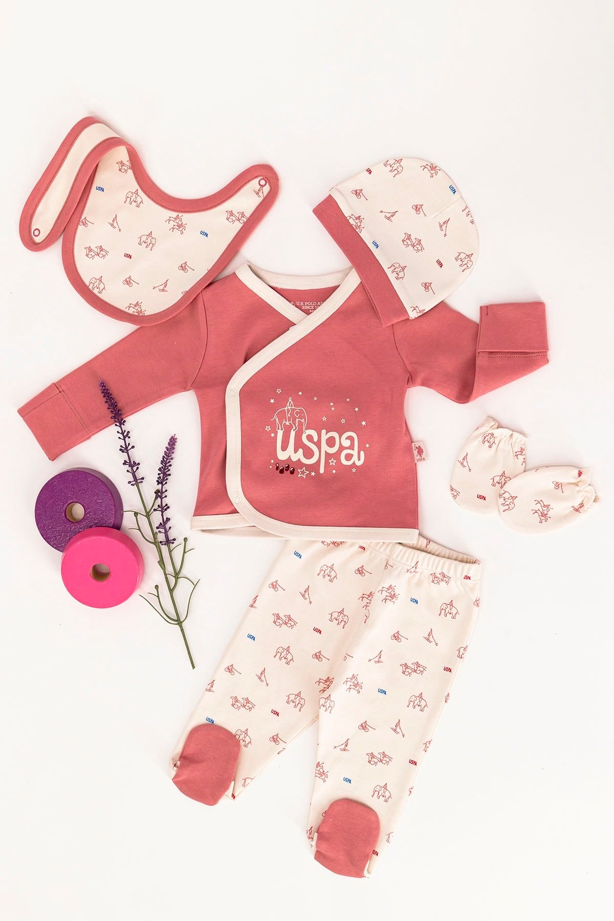 21K.PJM.349.022US Polo Assn U.s. Polo Assn Lisanslı Pembe Bebek 5'li Hastane Çıkış Seti USB001
