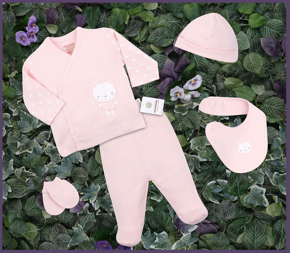 21Y.HSC.380.010Ciccim Baby 4404 5 li Taçlı Kedi Zıbın Seti Hastane Çıkışı