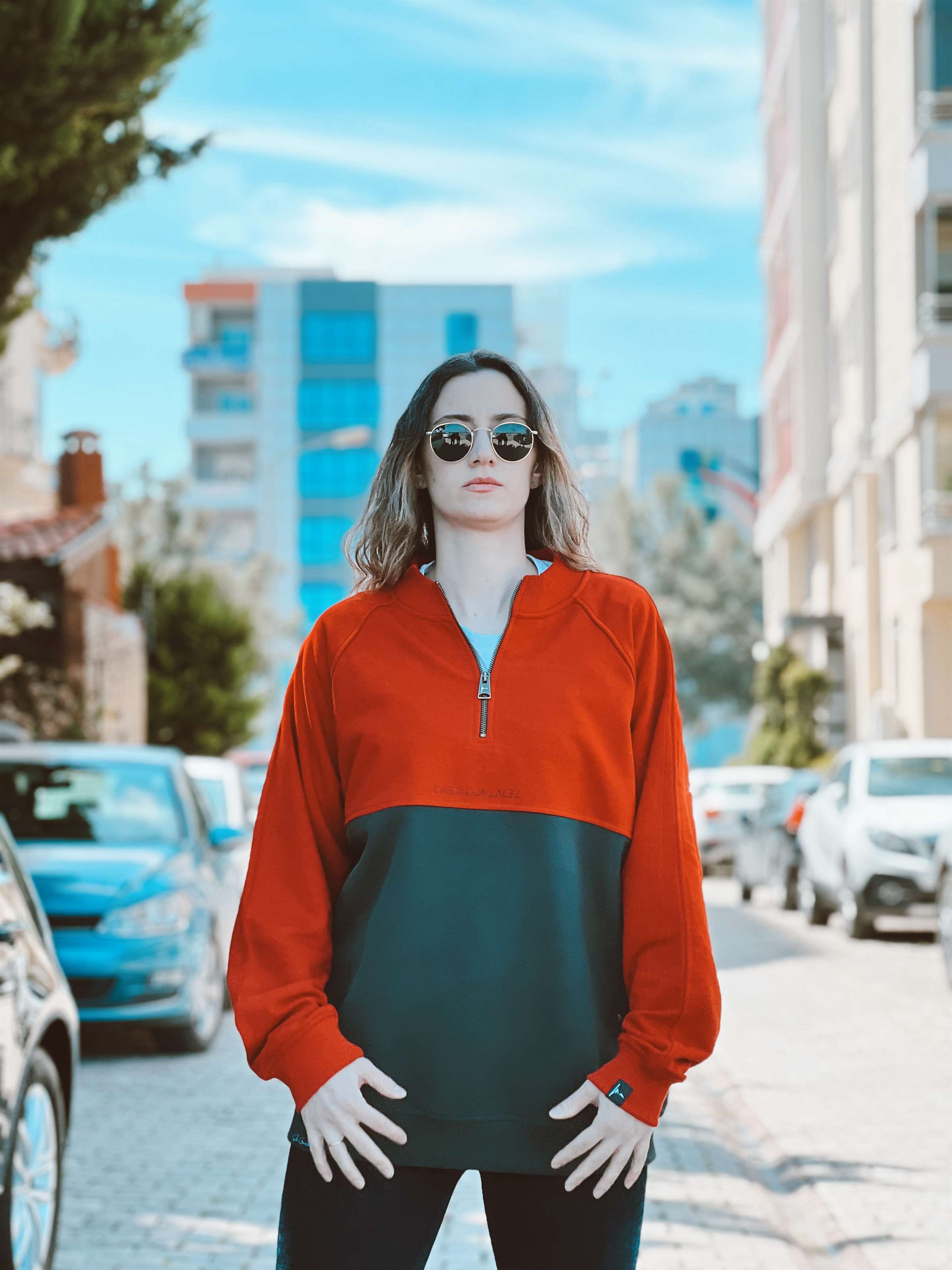 Kırmızı - Füme Yarım Fermuarlı Sweatshirt | Çabri Gonzalez | Unisex