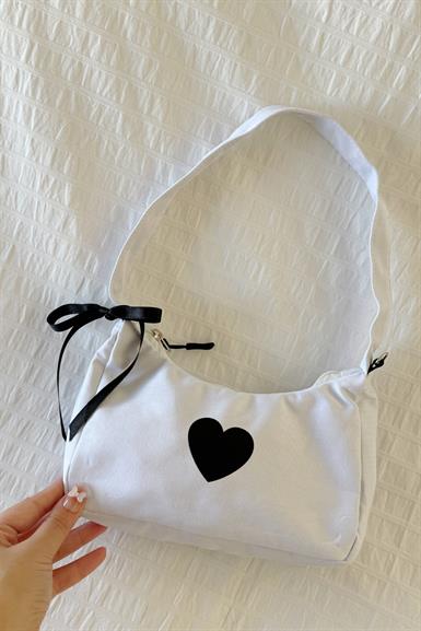 Black Heart Ribbon Baget Çanta
