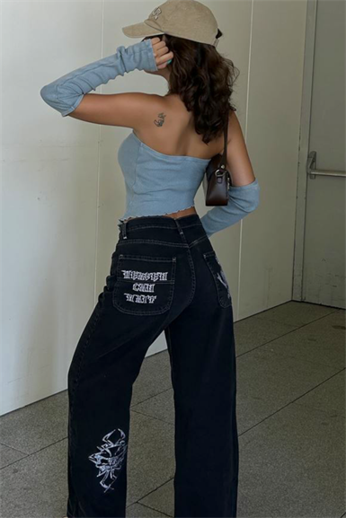 Embroidered Skeleton Pantolon