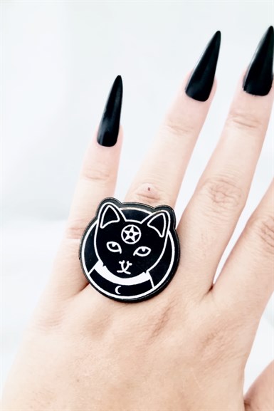 Gothic Cat Pentagram Yüzük