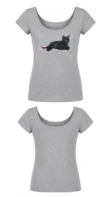 Grey Ribbon Black Cat Tam Boy Bluz