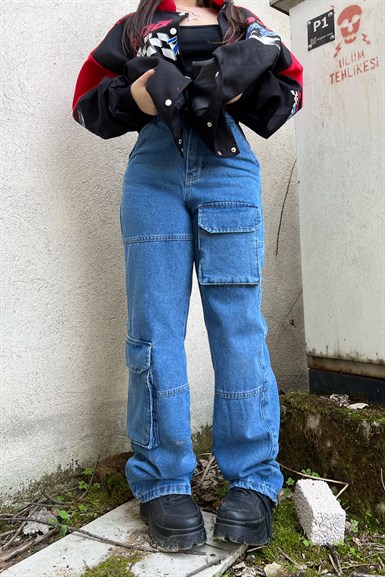 Önden Cepli Mavi Kargo Pantolon