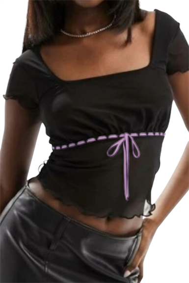 Ribbon Detail Tulle Bluz