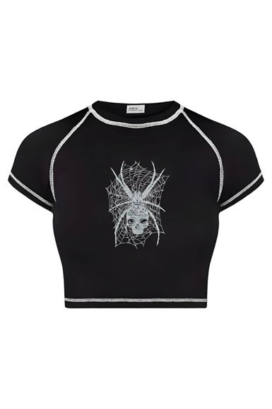 Ters Dikiş Spider Skull Crop