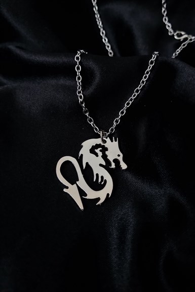 Zincirli Dragon Kolye Gri