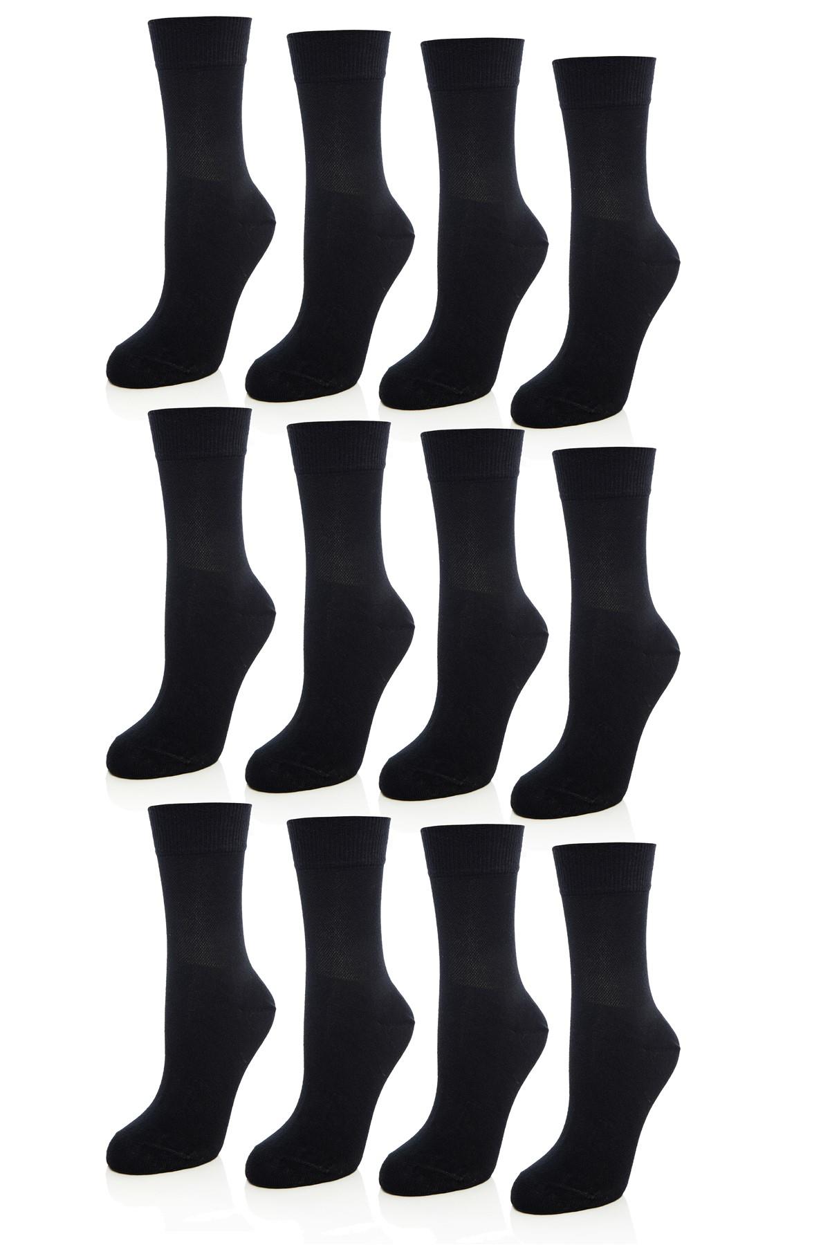 Kadın 12 li Bambu Diyabetik (Şeker) Sıkmayan Lastikli Çorap Seti 24408