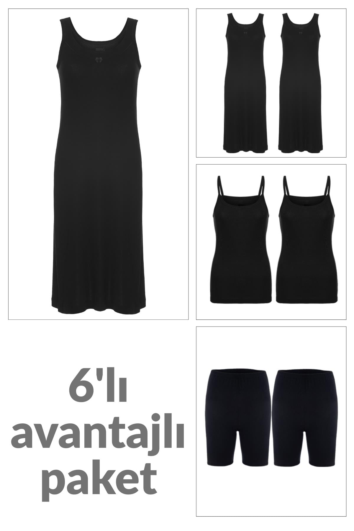 Kadın 2 li Gecelik, İnce Askılı Atlet ve Dizüstü Tayt İç Giyim Kombin Seti - SET3