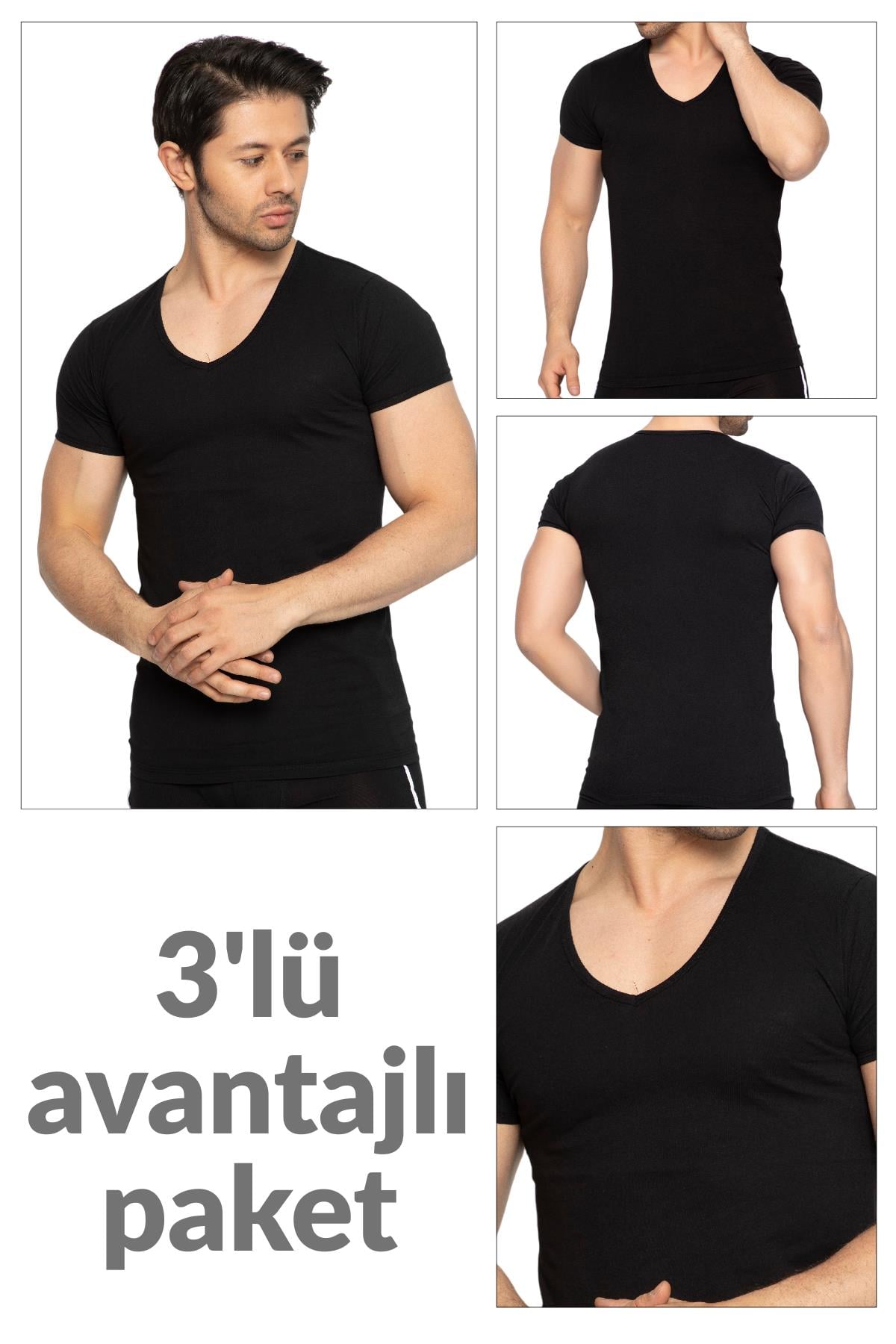 3 lü Paket %100 Pamuk Erkek Süprem V Yaka Fanila 317